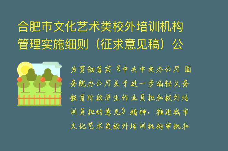 合肥市文化艺术类校外培训机构管理实施细则（征求意见稿）公开征求意见的公告