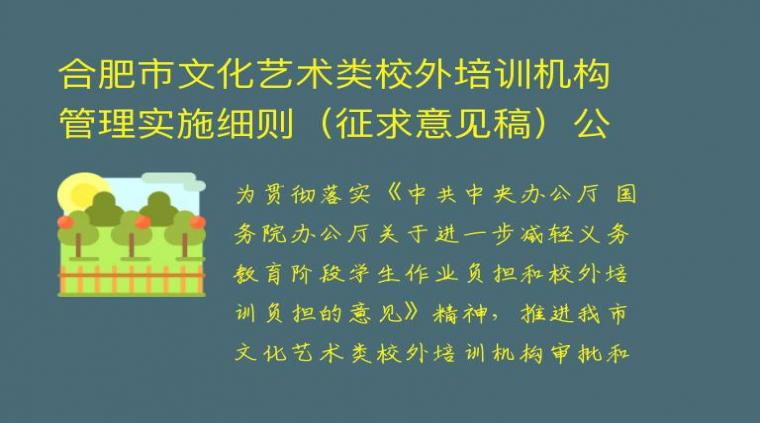 合肥市文化艺术类校外培训机构管理实施细则（征求意见稿）公开征求意见的公告